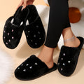 2025 winter new arrival: rhinestone heart slippers - closed toe, extra thick, warm, comfortable plush cotton slippers - dropshipping available