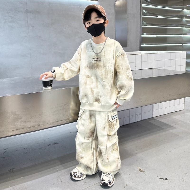 Boys' fall outfit set : new trendy streetwear style, kids' workwear, big kids' spring/autumn sweatshirt tracksuit