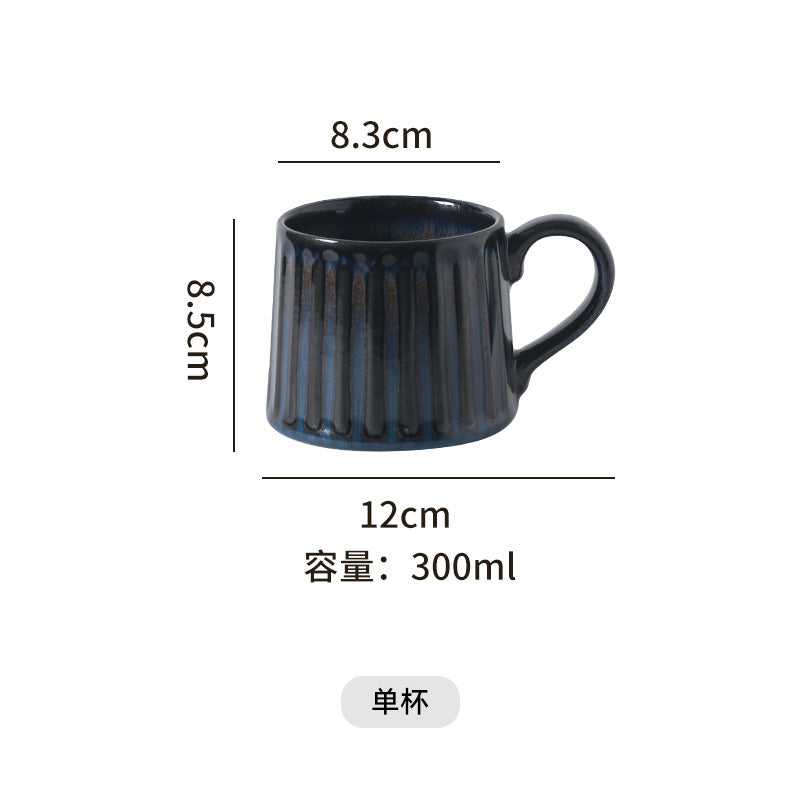 Vintage personalized ceramic striped afternoon tea milk coffee cup hand-painted stoneware mug italian nostalgic style cup and saucer set