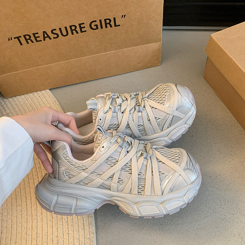 Breathable lace-up mesh sneakers - spring's hottest new trend: versatile dad shoes with a street-style round toe for fashionable casual wear