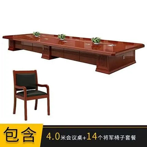 Large conference table long table casual modern office conference room table and chair combination strip paint solid wood leather conference table
