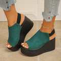 Wedge heel sandals women's  summer new korean style thick sole one-strap beach ladies' outdoor platform sandals