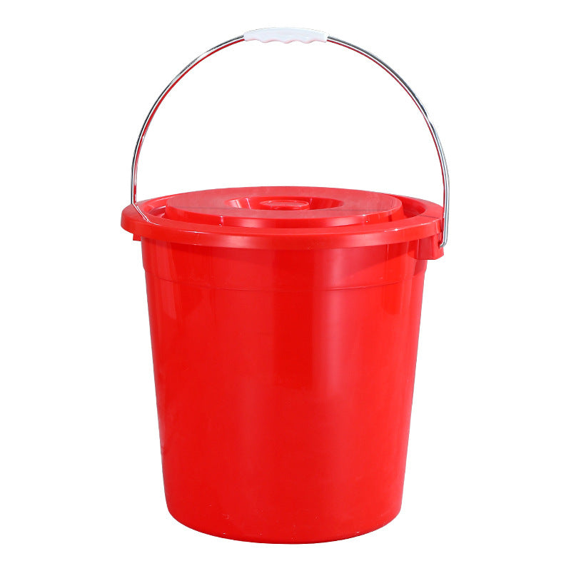 Free shipping thickened with lid, household red bucket, food grade large plastic portable bucket, drop-resistant cooked glue, bath and laundry bucket.