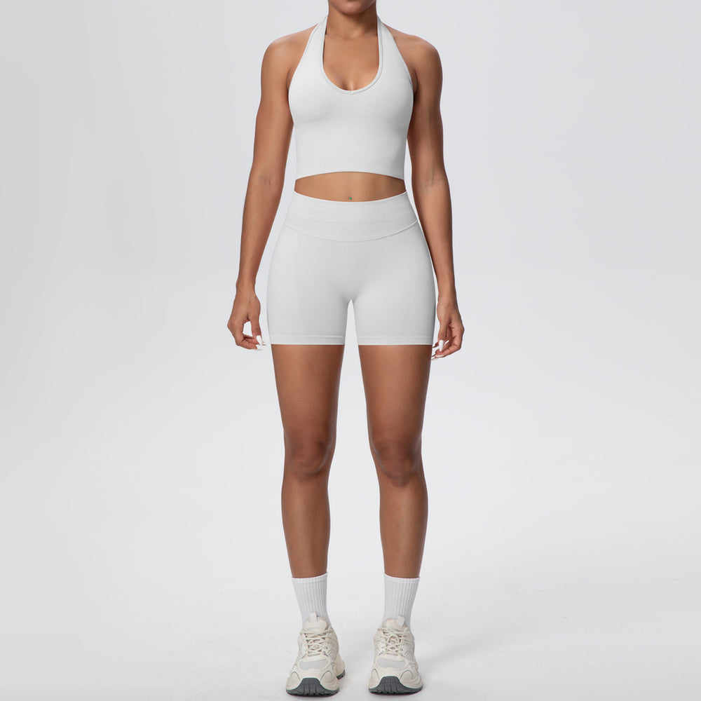 fashion seamless breathable halter back yoga suit running sports fitness yoga suit two-piece set for women