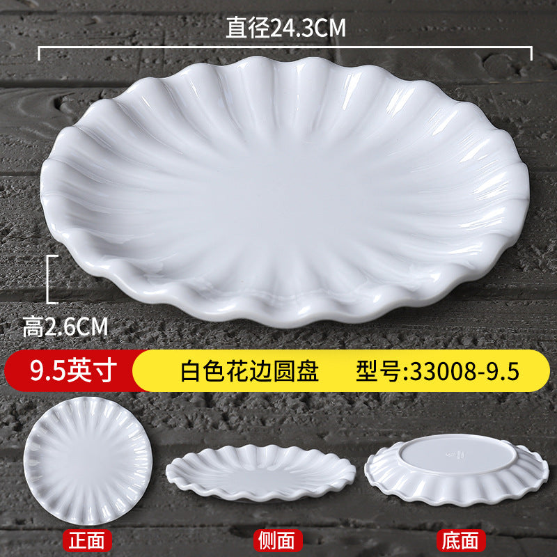 Melamine plate commercial hotel restaurant lace round plate resistant to falling cooking hot dish plate hotel creative cold dish snack plate