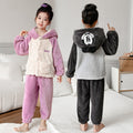 Girls' cartoon strawberry bear hooded pajamas - winter home wear two-piece set - warm, fleece-lined, and extra thick (sizes for toddlers to big kids)