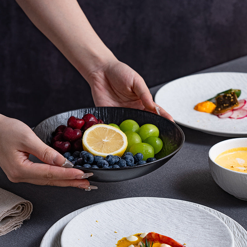 Nordic texture new hotel round plate retroclassy ceramic steak plate pasta plate for home vegetable plate