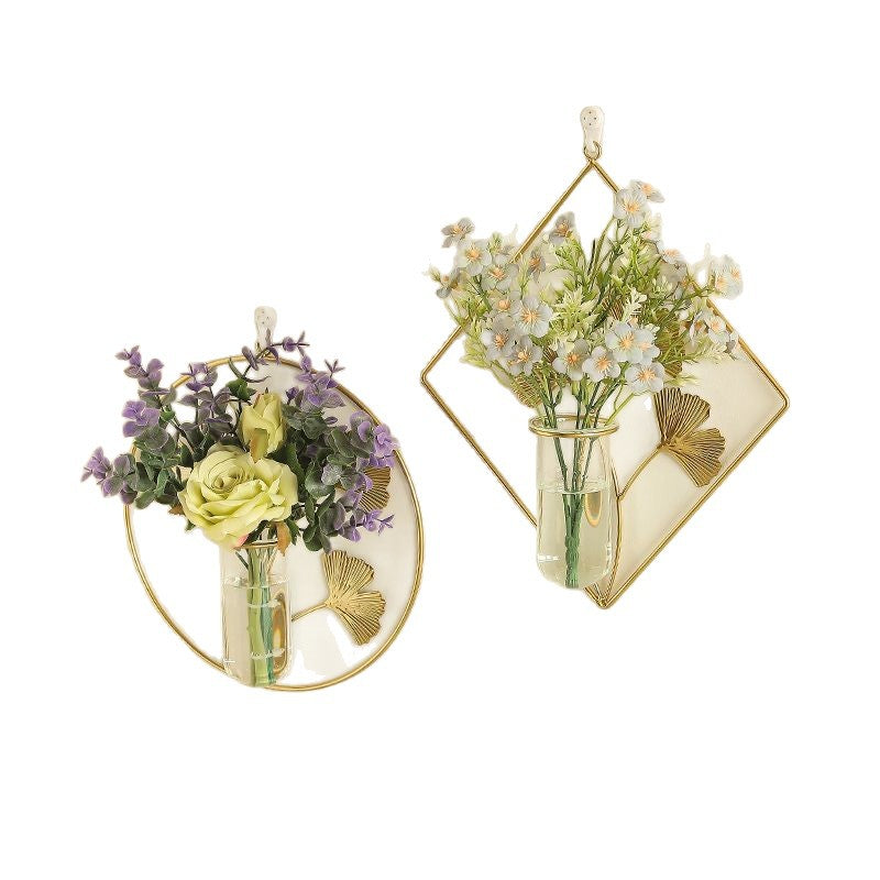 Vase green plant hydroponic flower stand wall hanging no punch florals flower arrangement container scandinavian iron art decoration creative wall hanging