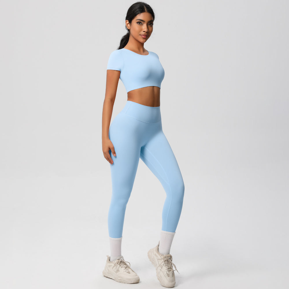 European and american nude feel brushed solid color yoga outfit set - quick-dry, breathable, 8-piece running & fitness activewear set for women