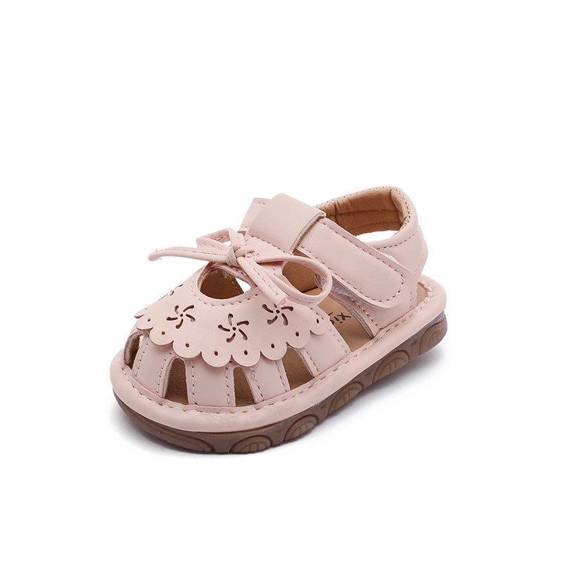 Baby girl princess shoes spring/summer 0-1 year old 2-pack closed-toe squeaky sandals soft sole infant first walker shoes toddler hollow-out single shoes