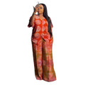 african women's clothing  summer new arrival: elegant v-neck drawstring loose plus size printed top and pants set