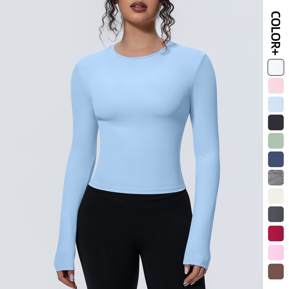 new arrival sports nude waist silmlong sleeves breathable yoga clothes t-shirt running training fitness tops for women