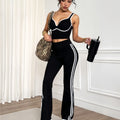New arrival: bestselling cross-border black and white color block bra & flare leggings set - quick-dry, stylish, and perfect for everyday wear or yoga