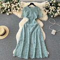 Niche styleretroclassy round neck lotus leaf sleeve lacedress female summernew arrivalslimming lookeleganceelegance long skirt