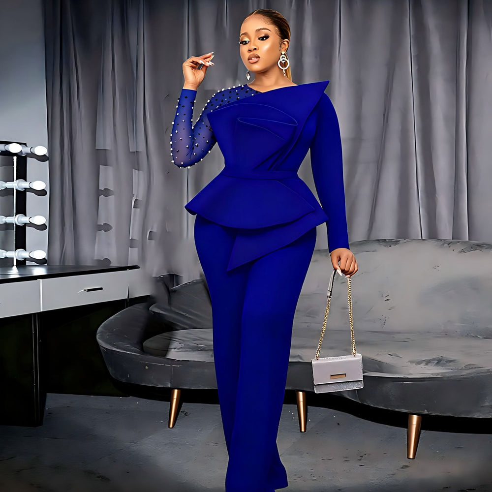 Am220928 designer patchwork beading jumpsuit slimming look banquet dress outfits for women