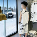 Kids' vest set:  new summer collection for boys - stylish sleeveless outfit for mid-to-large children, trendy two-piece summer set