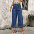 Fashionjeans women's high waistruffles nine-point wide-leg jeans with elastic waist loosedrapedexport
