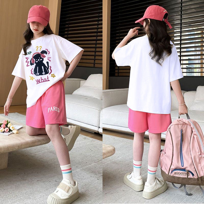 Summer  new girls' cartoon casual short-sleeve student t-shirt, loose-fit girl's outfit, hong kong style top