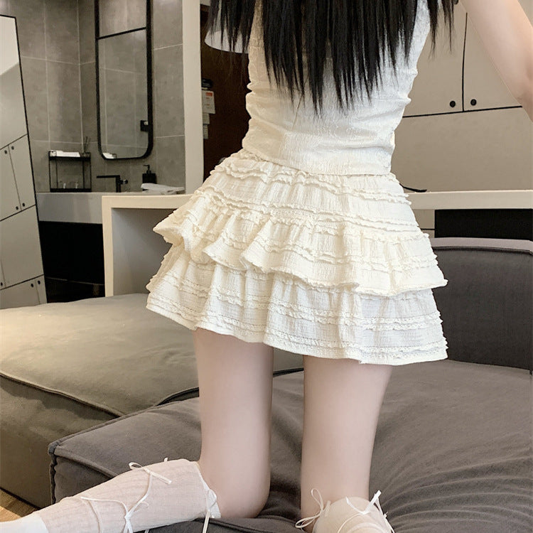Ballet style cake skirt women 2025 summer large size fat mm skirt high waist sweet lace fluffy A word skirt