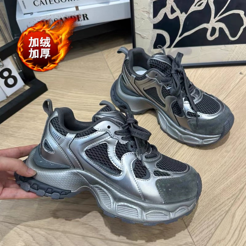 Vintage chunky platform sneakers for women - new fall/winter 2026 collection, bestselling, versatile, lightweight, height-increasing, fleece-lined casual athletic shoes