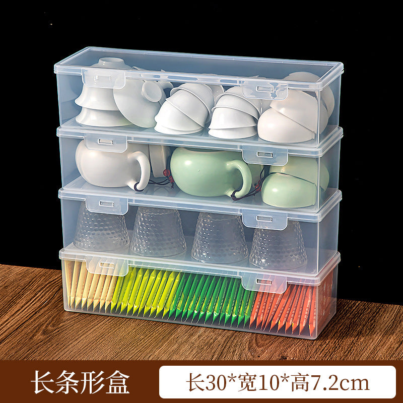 Plastic Kung Fu tea teacup tea set storage box with lid, dustproof and stackable multi-functional transparent desktop storage box