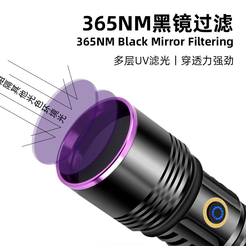 20W purple light, strong light and high power 365nm ultraviolet light, special detection for banknote inspection and identification, UV black mirror flashlight