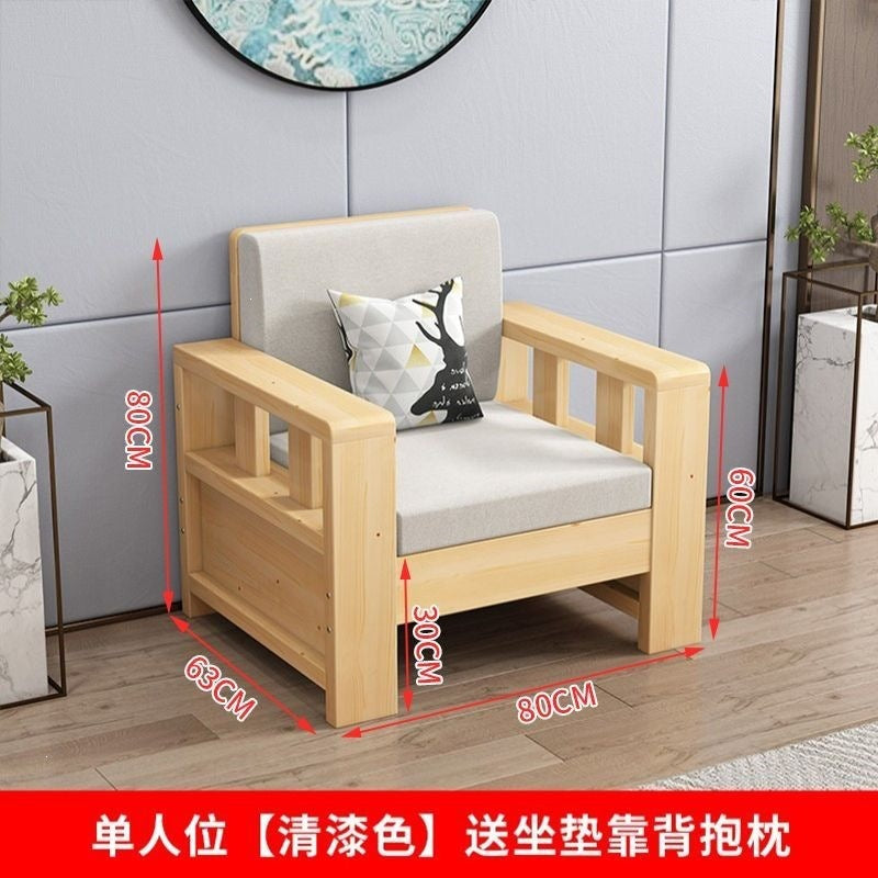 Solid wood sofa combination new chinoiseriefor home living room small apartment straight row three-person slot simple rental room single sofa