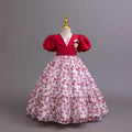 New wholesale children's dress, puff sleeve chiffon floral princess dress, girls' birthday dress, kids dress