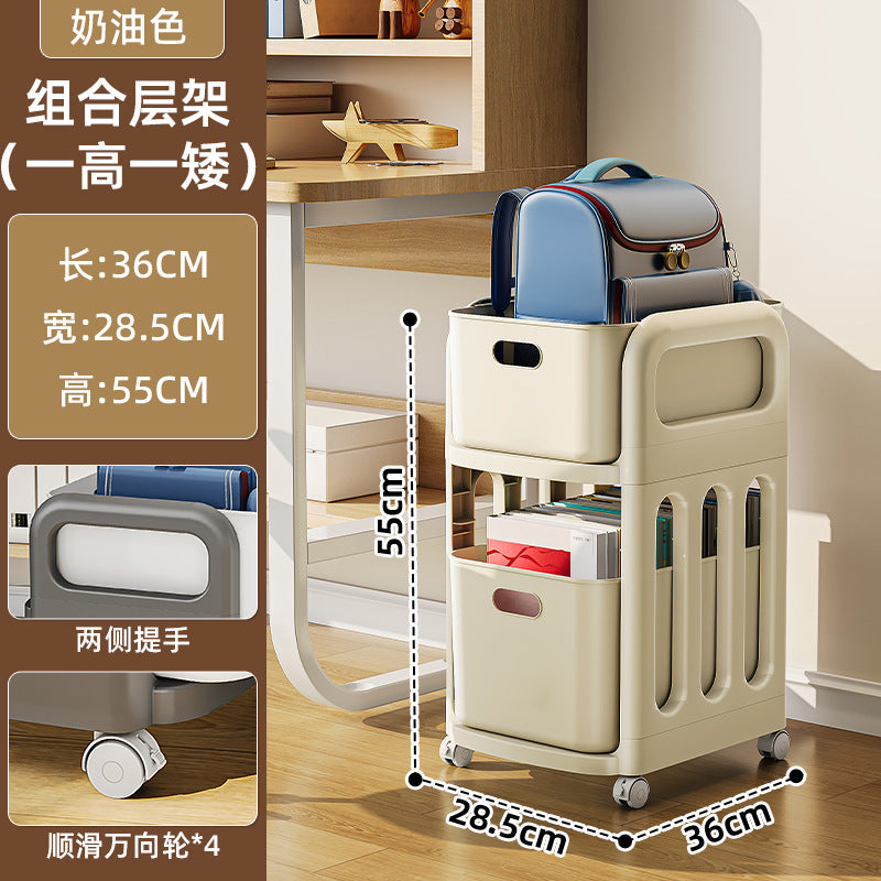School bag shelf movable pulley trolley with wheels storage artifact household universal storage shelf bookshelf durable