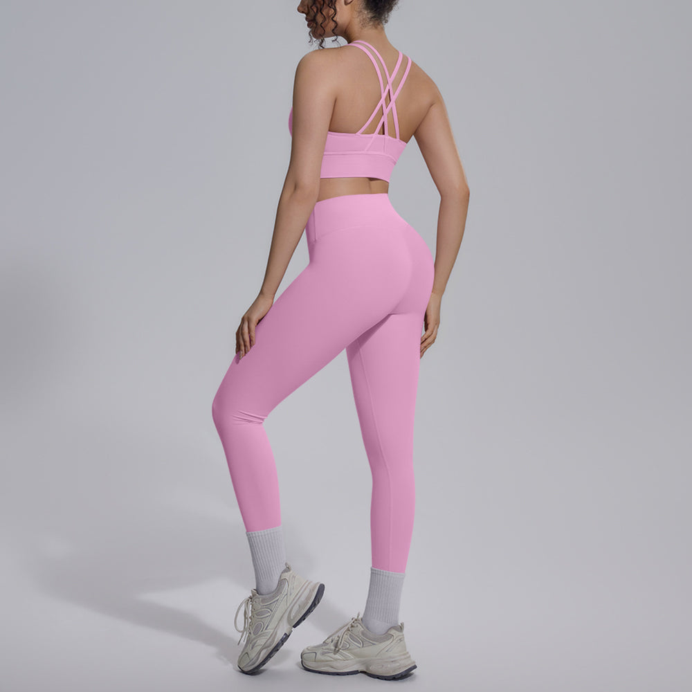 double-sided nylon pure color cross-back tight nude sportswear suit running fitness yoga suit suit