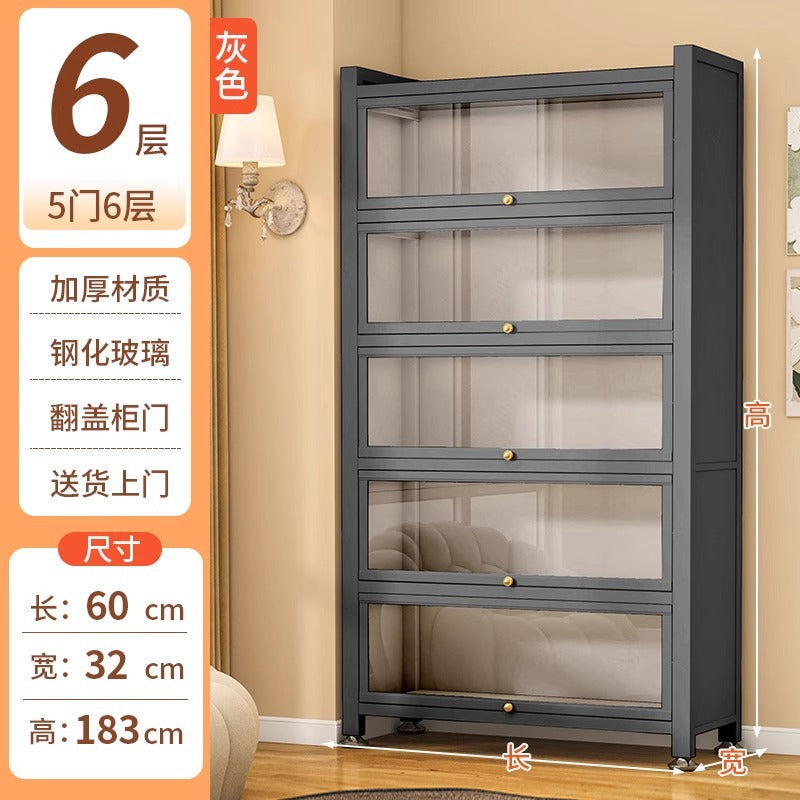 For home steel bookshelf all-in-one wall-mounted transparent glass bookcase dustproof with door figure cabinet iron storage display cabinet