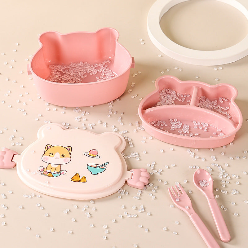 Baby outing food bowl kids portable lunch box plastic bowl spoon meal box set drop-proof with lid lunch box microwaveable