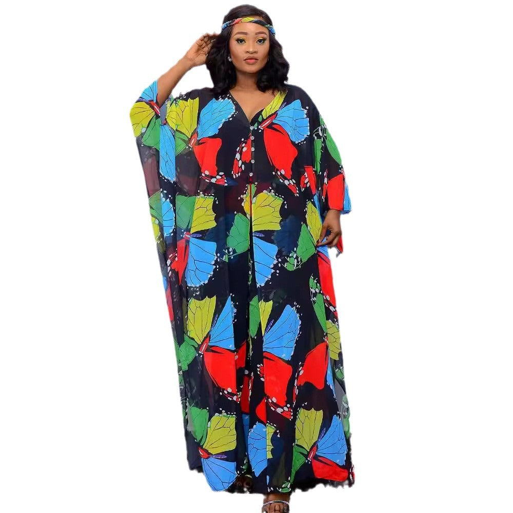 supply: chiffon digital print plus size women's african & european fashion set - robe with loose-fit pants