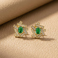 Stylishfashion copper inlaid zirconium emerald geometric necklace women's light luxury easiest for matchelegantcasual non-fading earrings suit
