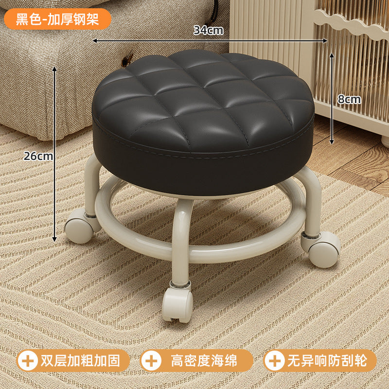 Swivel caster stool, portable shoe-changing stool for doorways, household living room and bedroom rolling stool, low stool with seamless edges, perfect for wiping floors and taking care of kids