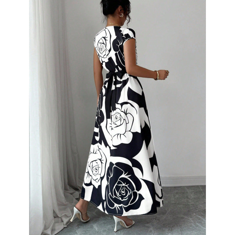 spring new arrival: french floral slim-fit dress with positional print belt