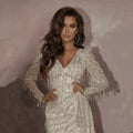 2025 new european and american style women's clothing cross-border amazon dress - long sleeve v-neck sequin irregular tassel bodycon skirt