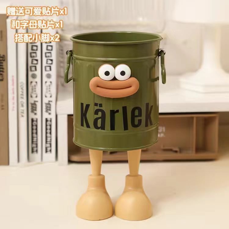 Personalized pen holder Student desktop office Large capacity Cute simple retro storage bucket ins High value cartoon