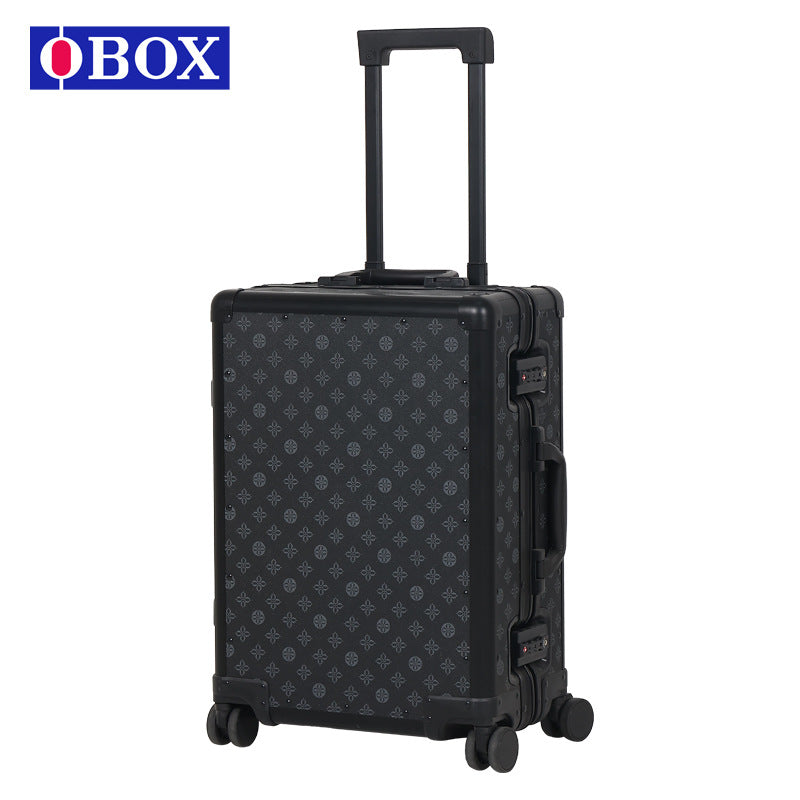 Retro metal leather suitcase 20 inches high-end leather aluminum alloy suitcase metal frame silent universal wheel