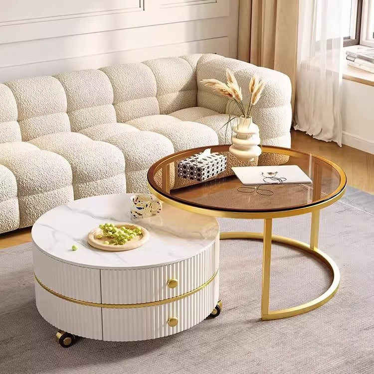 Coffee table living room for home rock slab small apartmentaccessible luxury modern round combination coffee table cream style