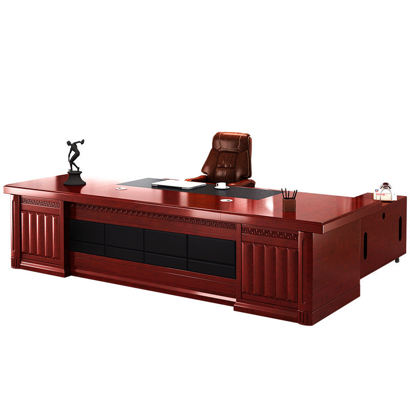 Saint li office executive desk - minimalist modern ceo desk, solid wood veneer office desk and chair set