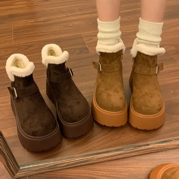 Thick solesnow boots women's 2026winternew arrivalfleece-linedthickened short boots petitesplatform shoesheattech cotton shoes