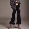 slimming independent station  european and american women's clothing sequinpants raw edge decoration fashion low waist nightclub pants