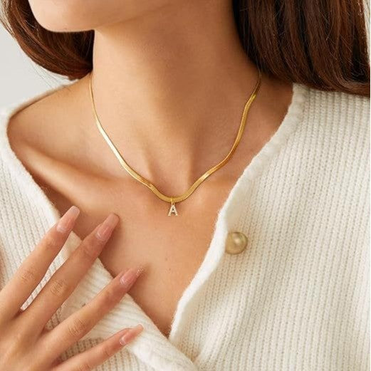 new fashion ins style 26 letters zircon pendant necklace european and american stylish diamond 14k gold snake bone chain