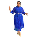 Aliexpress cross-border fashion: new european and american style plus size women's dress - african mesh lace trim, pearl embellished chiffon dress