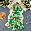 Niche stylesense of designprintingdressfemalenew arrivalsummer tie backwaist slimming lookmedium longvacation skirt