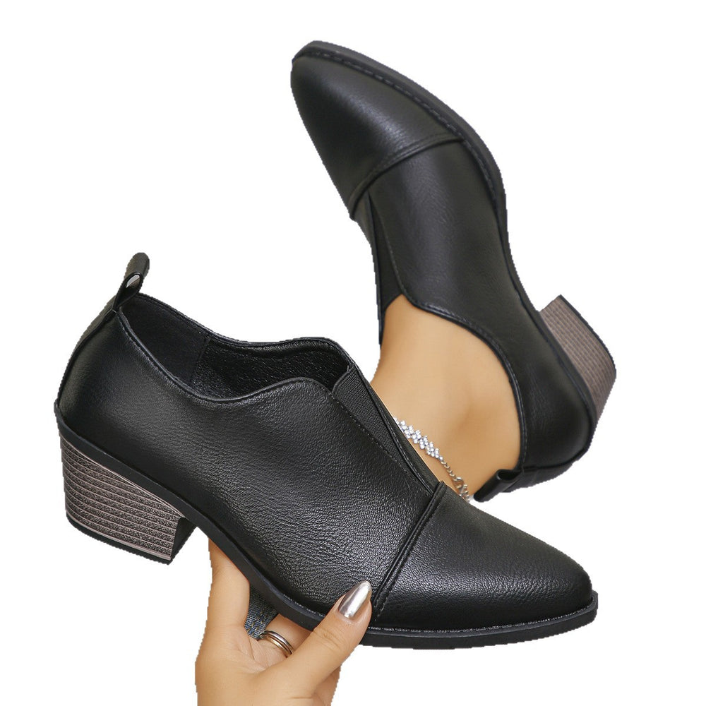black ankle boots plus sizefashion black pointed thick soleflats women's british style small leather shoes fashion thick heel