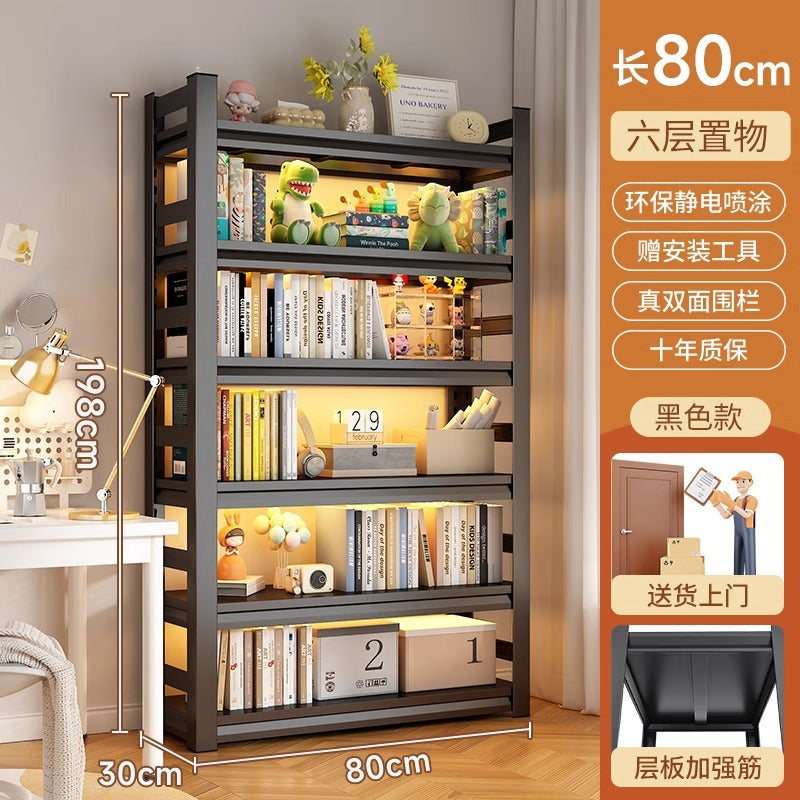 Multi-tier floor storage rack, steel bookshelf for home, living room, bedroom, kids' picture book organizer, simple iron art bookcase