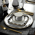 Minimalist nordic gold-trimmed western dinner plate creative tableware ceramic model room club steak plate black and white geometric set