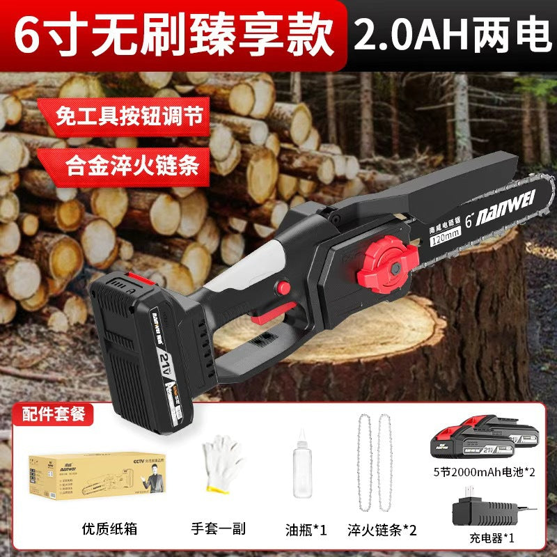 Nanwei electric saw rechargeable electric chain saw outdoor lithium electric saw handheld 6inch saw for splitting firewood and cutting trees saw factory